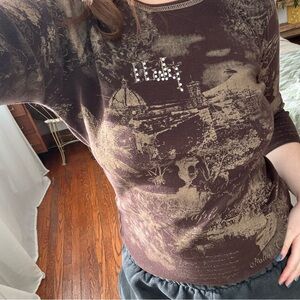 Brown Graphic Long Sleeve Top